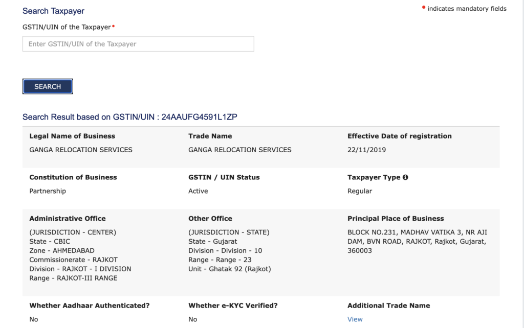 packers and movers bill for claim